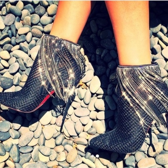 CHRISTIAN LOUBOUTIN Calfskin Strass Fringe Courtain 100 Booties size 41. - Picture 2 of 8